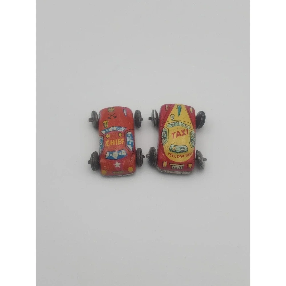 Vintage miniature doll house tin toy cars‎ - Taxi & Police Chief